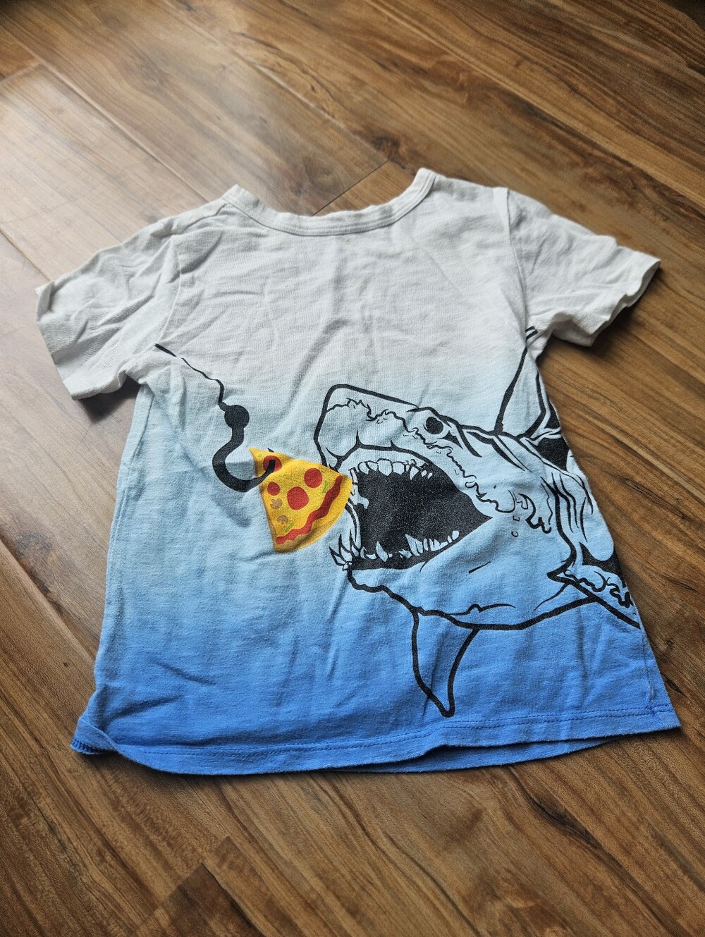 Boys Play Wear Blue Ombre Shark Graphic Tee with Pizza Print 5t